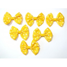LOT 6 APPLIQUES tissu polyester : noeud papillon jaune fonçé avec motif coeur 5.5*4cm (086) 