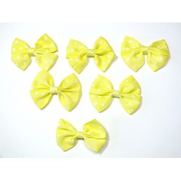 LOT 6 APPLIQUES tissu polyester : noeud papillon jaune clair avec motif coeur 5.5*4cm (086) 