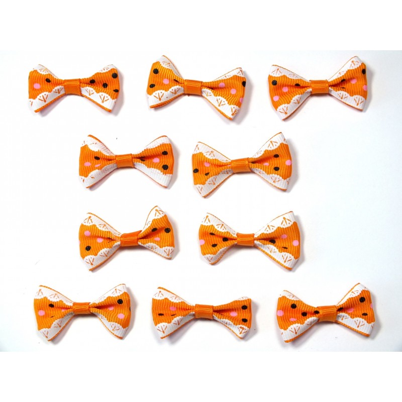 LOT 10 APPLIQUES tissu polyester : noeud papillon orange avec motif pois 3.5*2cm (053) 