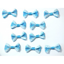 LOT 10 APPLIQUES tissu polyester : noeud papillon bleu avec motif pois 3.5*2cm (053) 