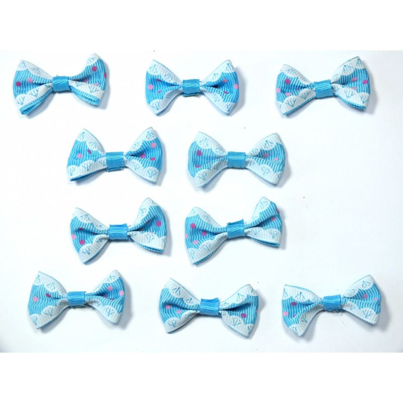 LOT 10 APPLIQUES tissu polyester : noeud papillon bleu avec motif pois 3.5*2cm (053) 