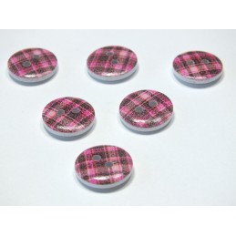LOT 6 BOUTONS BOIS : rond motif écossais 15mm (20) 
