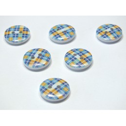 LOT 6 BOUTONS BOIS : rond motif écossais 15mm (26) 