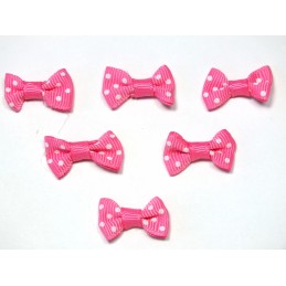 LOT 6 APPLIQUES tissu polyester : noeud papillon rose avec motif pois 28*15mm 