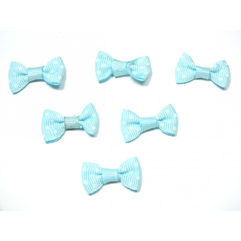 LOT 6 APPLIQUES tissu polyester : noeud papillon bleu clair avec motif pois 28*15mm 