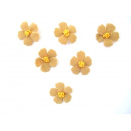 LOT 6 APPLIQUES TISSUS  : fleur polaire marron 2cm (02) 