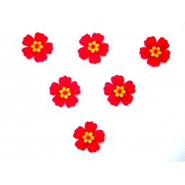 LOT 6 APPLIQUES TISSUS  : fleur polaire rouge 2cm (06) 