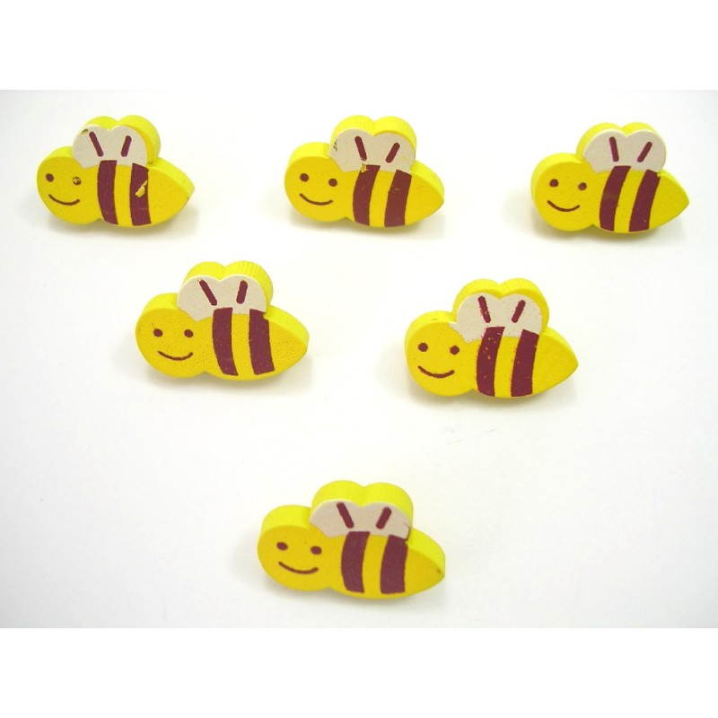  LOT 6 BOUTONS BOIS : abeille jaune 21*13mm (12) 
