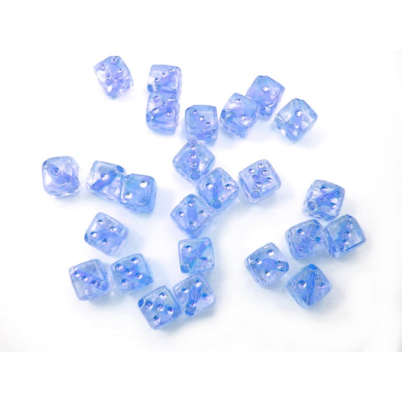 LOT 25 PERLES ACRYLIQUES : dés à jouer bleu transparent 6mm 