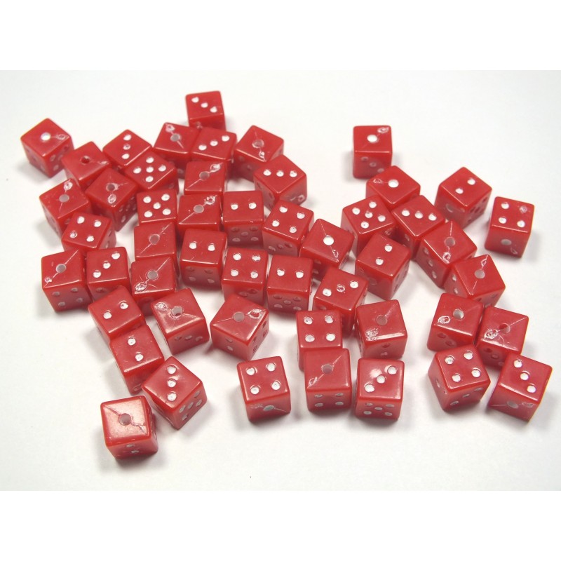 LOT 50 PERLES ACRYLIQUES : dé rouge 7mm (04) 