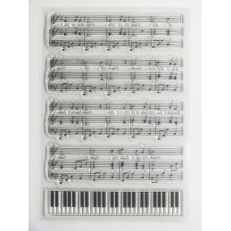 5 Tampons en silicone transparent  motifs partiton clé de sol et fa et clavier 