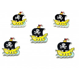 LOT 5 BOUTONS BOIS : Pirate voilier 32*26mm (01) 