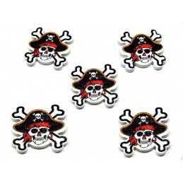 LOT 5 BOUTONS BOIS : Pirate 24*23mm (01) 