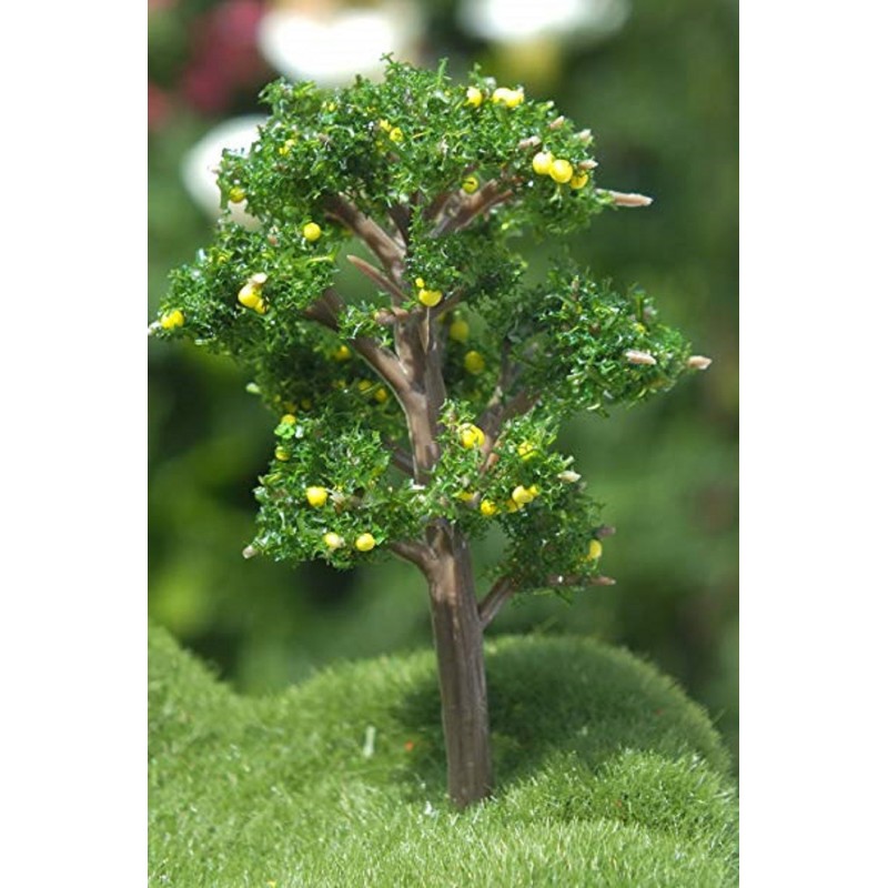 MINIATURE SYNTHETIQUE : arbre vert avec pomme jaune hauteur 7cm (26)  