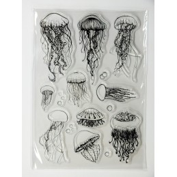 15 Tampons en silicone transparent  motifs  : les méduses