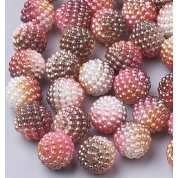 LOT 20 PERLES ACRYLIQUES : boules micro-perles marron/rose/ecrue 10mm 