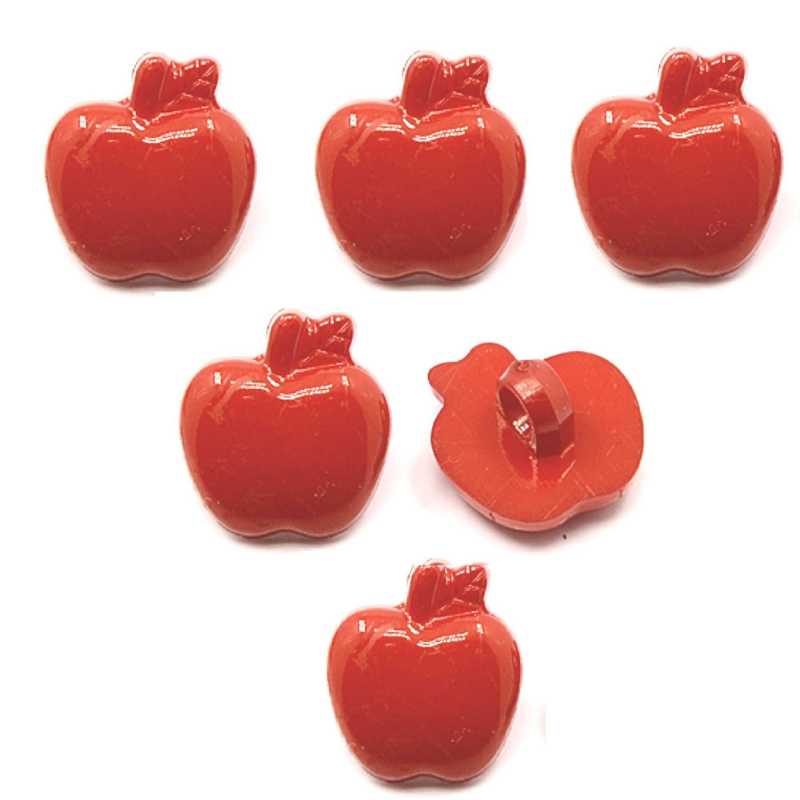 LOT 6 BOUTONS ACRYLIQUES : pomme rouge 16*15mm (01) 