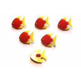 LOT 6 BOUTONS ACRYLIQUES : poisson rouge/jaune 17*14mm (01) 