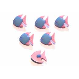 LOT 6 BOUTONS ACRYLIQUES : poisson bleu/rose 17*14mm (01) 