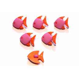 LOT 6 BOUTONS ACRYLIQUES : poisson mauve/orange 17*14mm (01) 