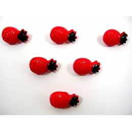LOT 6 BOUTONS ACRYLIQUES : ananas rouge 18*11mm (01) 