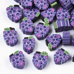 LOT 50 PERLES argile polymère : grappe raisin violet 10*9mm (01) 