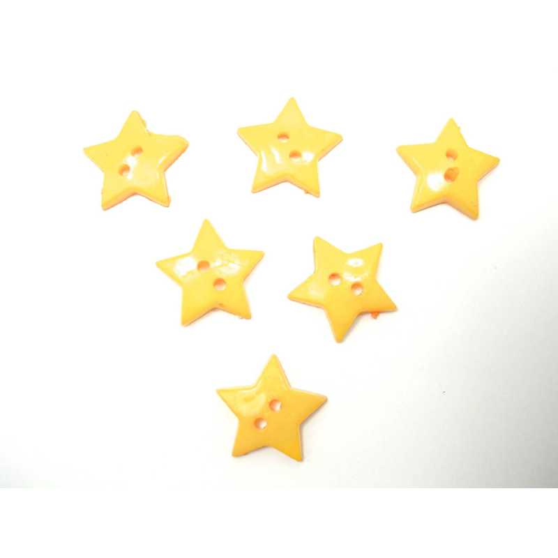 LOT 6 BOUTONS ACRYLIQUES : étoile jaune fonçé 12mm 