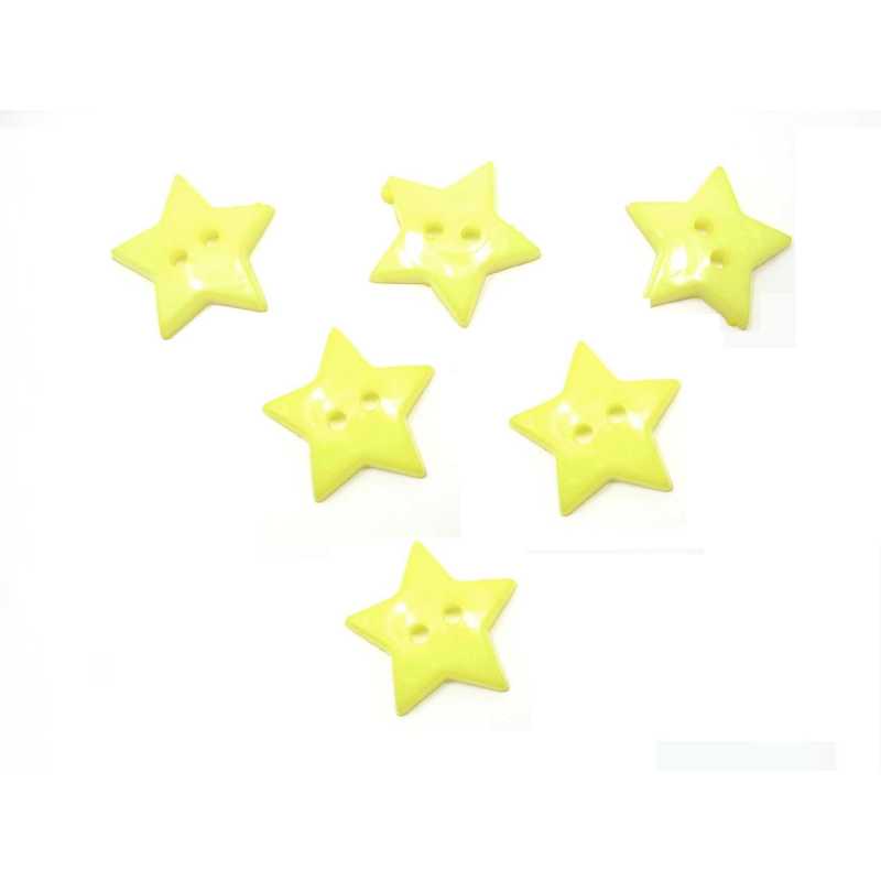 LOT 6 BOUTONS ACRYLIQUES : étoile jaune 12mm 