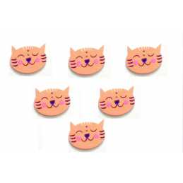  LOT 6 BOUTONS BOIS : theme animaux chat 29*22mm 