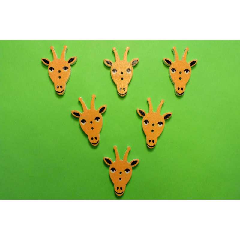LOT 6 BOUTONS BOIS : theme animaux girafe 30*21mm 