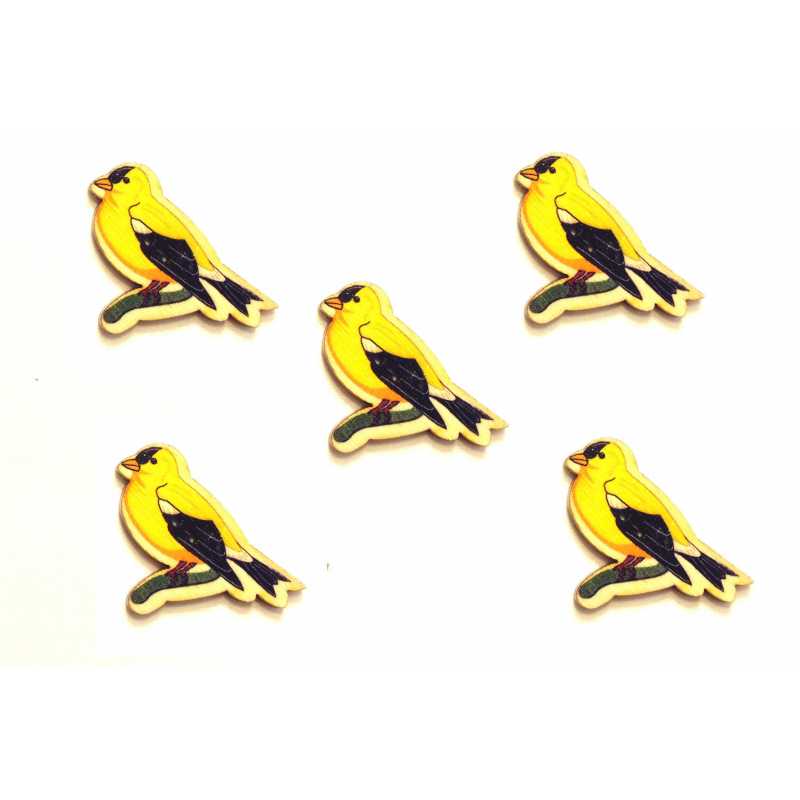 LOT 5 BOUTONS BOIS : theme oiseaux 37*28mm (07) 