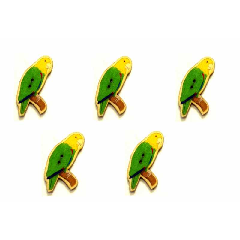 LOT 5 BOUTONS BOIS : theme oiseaux 40*26mm (03) 