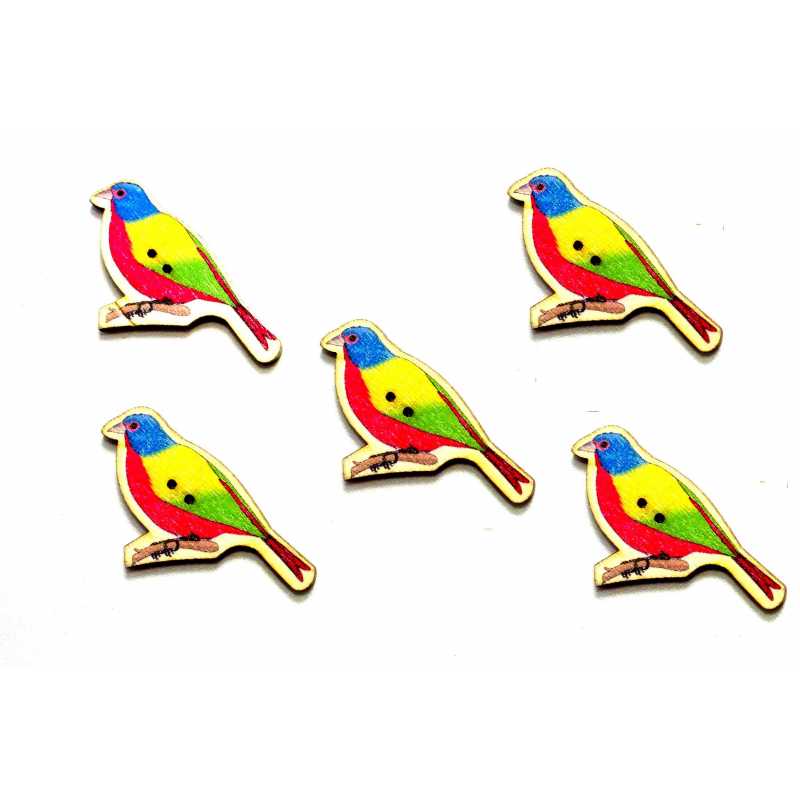 LOT 5 BOUTONS BOIS : theme oiseaux 47*26mm (09) 