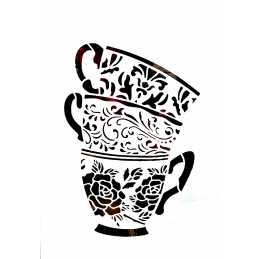 POCHOIR PLASTIQUE 30*21cm : bols motif fleuris 