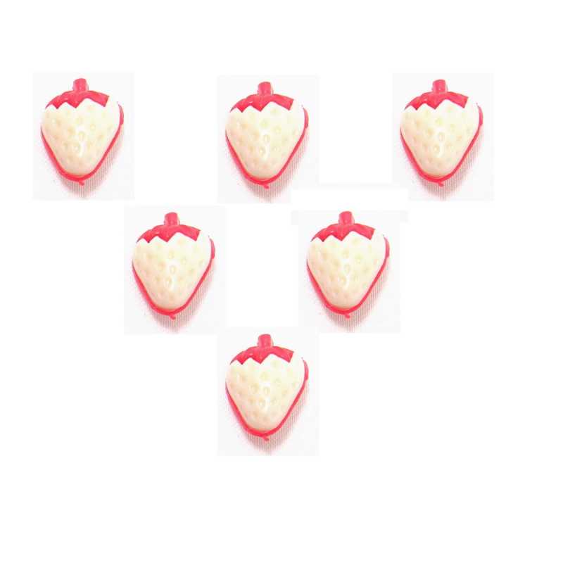 LOT 6 BOUTONS ACRYLIQUES  : fraise blanche/rouge 17*13mm (01) 