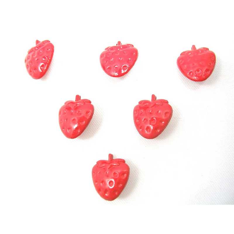LOT 6 BOUTONS ACRYLIQUES  : fraise rouge 14*13mm (02) 