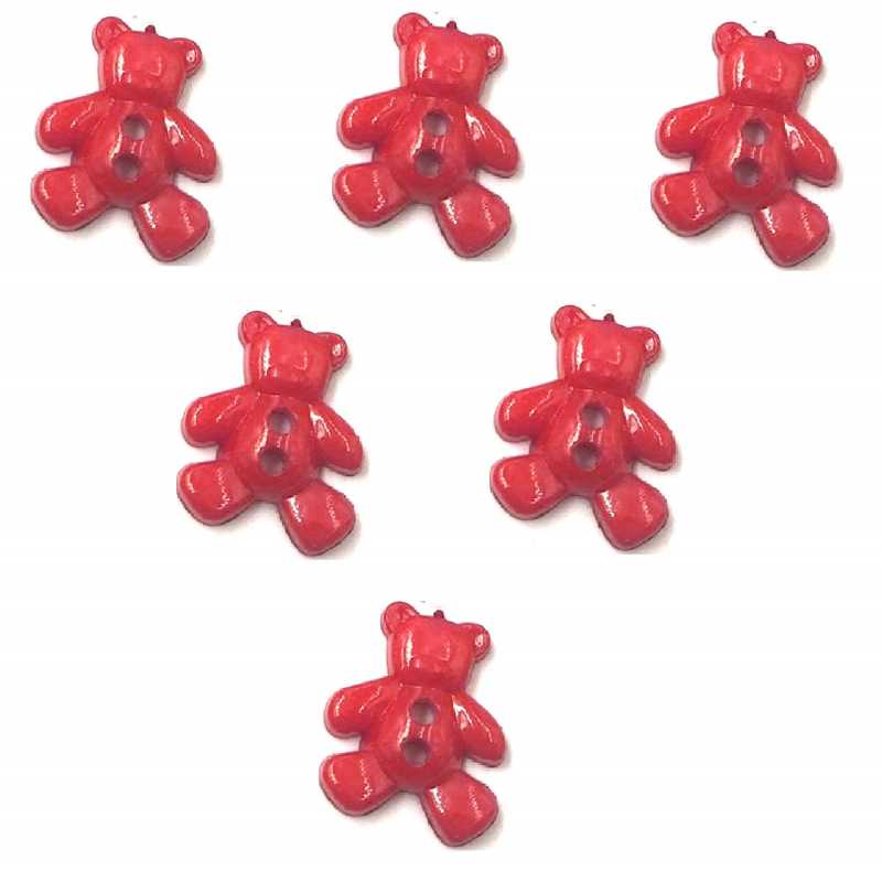 LOT 6 BOUTONS ACRYLIQUES : ourson rouge 19*16mm (01) 