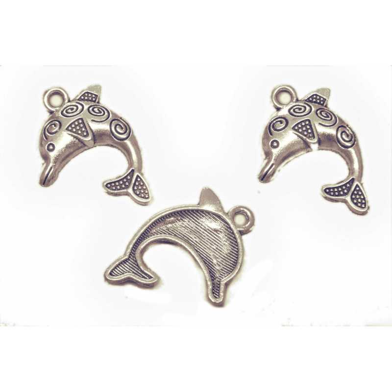 LOT 3 CHARMS/BRELOQUES  plaqué argent : dauphin 25*24mm (02) 