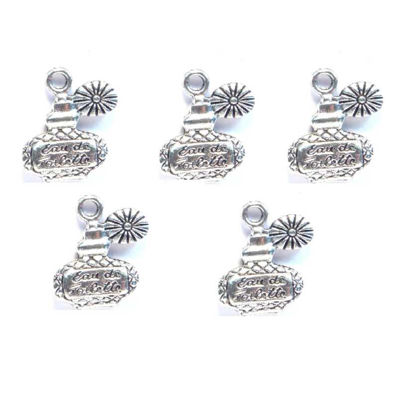 LOT 5 CHARMS/BRELOQUES  plaqué argent  flacon parfum 17*14mm (01) 