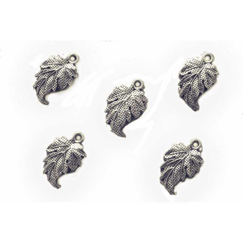 LOT 5 CHARMS/BRELOQUES  plaqué argent :  feuille 19*13mm (02) 