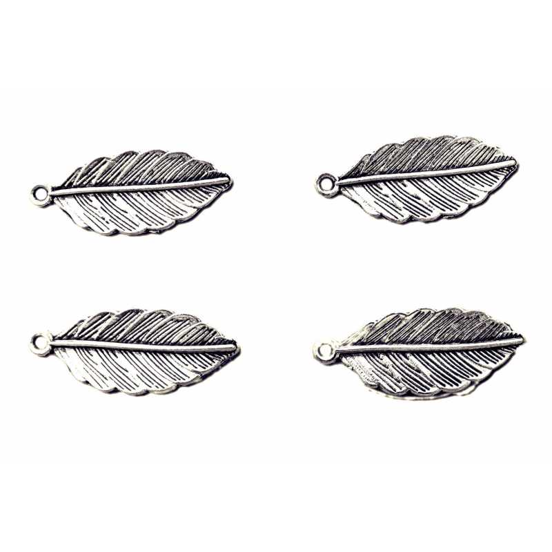 LOT 4 CHARMS/BRELOQUES  plaqué argent  : feuille 31*13mm (03) 