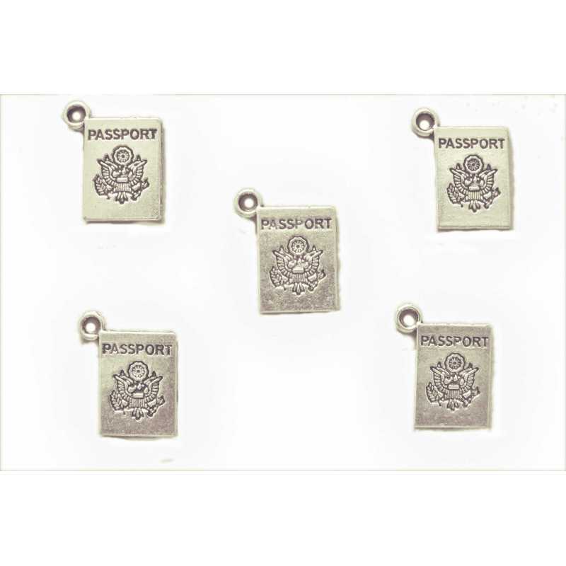 LOT 5 CHARMS/BRELOQUES  plaqué argent : passeport 15*12mm (01) 