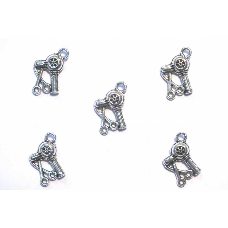 LOT 5 CHARMS/BRELOQUES  plaqué argent  seche cheveux 15*11mm (01) 