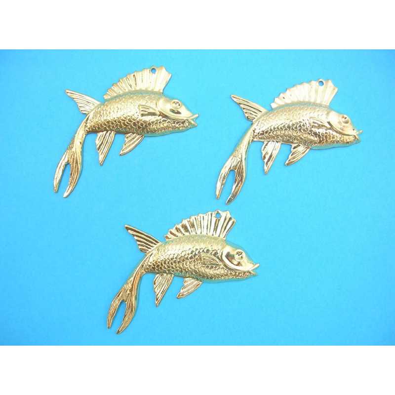 LOT 3 CHARMS/BRELOQUES  plaqué doré : poisson 46*27mm 