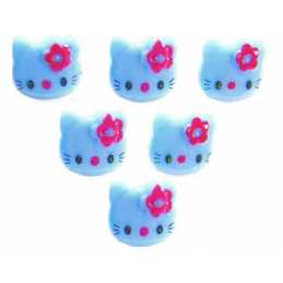 LOT 6 BOUTONS ACRYLIQUES : Kitty bleu 13*12mm 