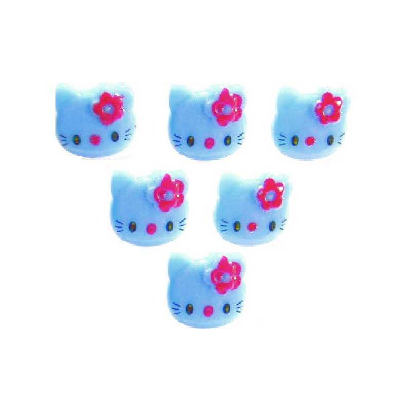 LOT 6 BOUTONS ACRYLIQUES : Kitty bleu 13*12mm 