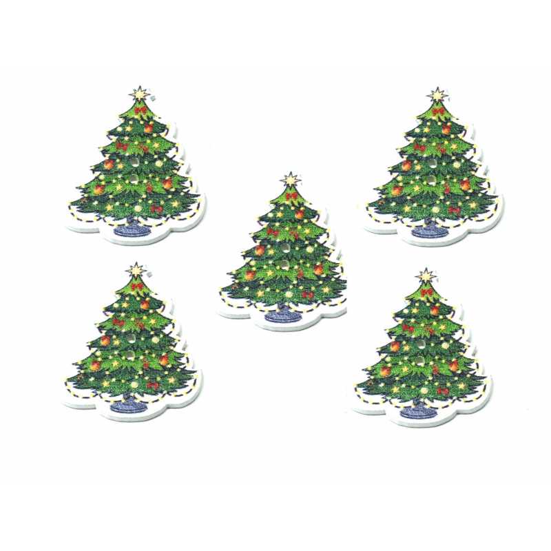 LOT 5 BOUTONS BOIS : sapin Noël 35*25mm (13) 