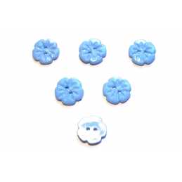 LOT 6 BOUTONS ACRYLIQUES : fleur bleu 15mm (01) 