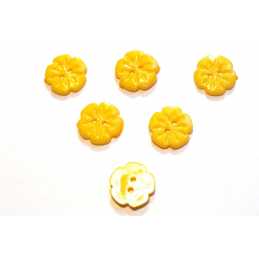 LOT 6 BOUTONS ACRYLIQUES : fleur jaune fonçé 15mm (01) 