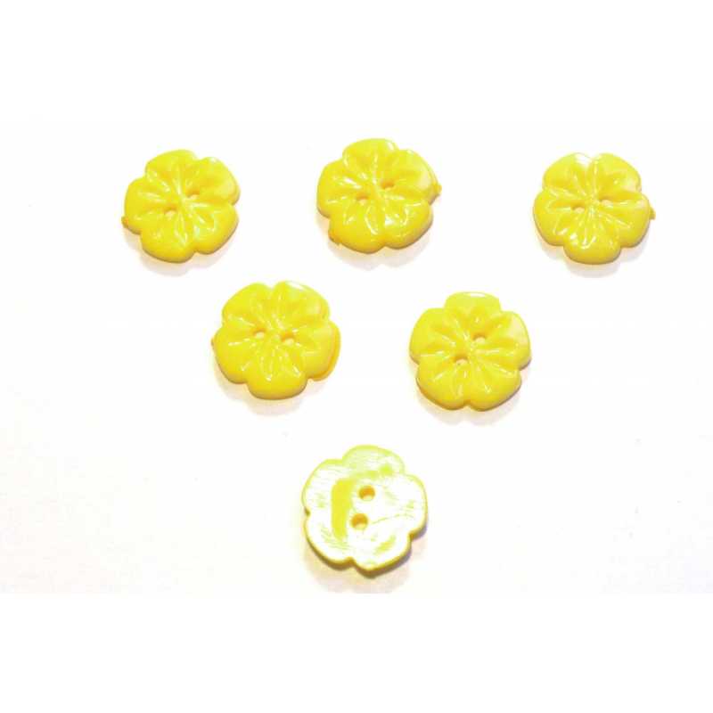 LOT 6 BOUTONS ACRYLIQUES : fleur jaune clair 15mm (01) 